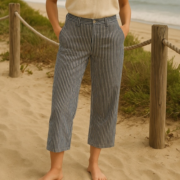 Isabel Marant Size‎ 28 Crop Trouser Pants Blue White Pinstripe Coastal Nautical - Picture 1 of 11